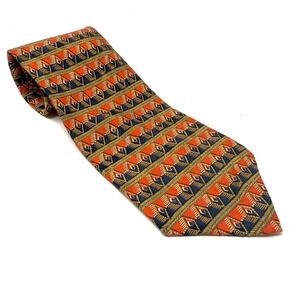 Ferrell Reed for Hudsons Mens Silk Geometric Pattern Necktie Orange Navy Gold